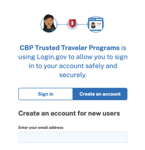 CBP Trusted Traveler login page